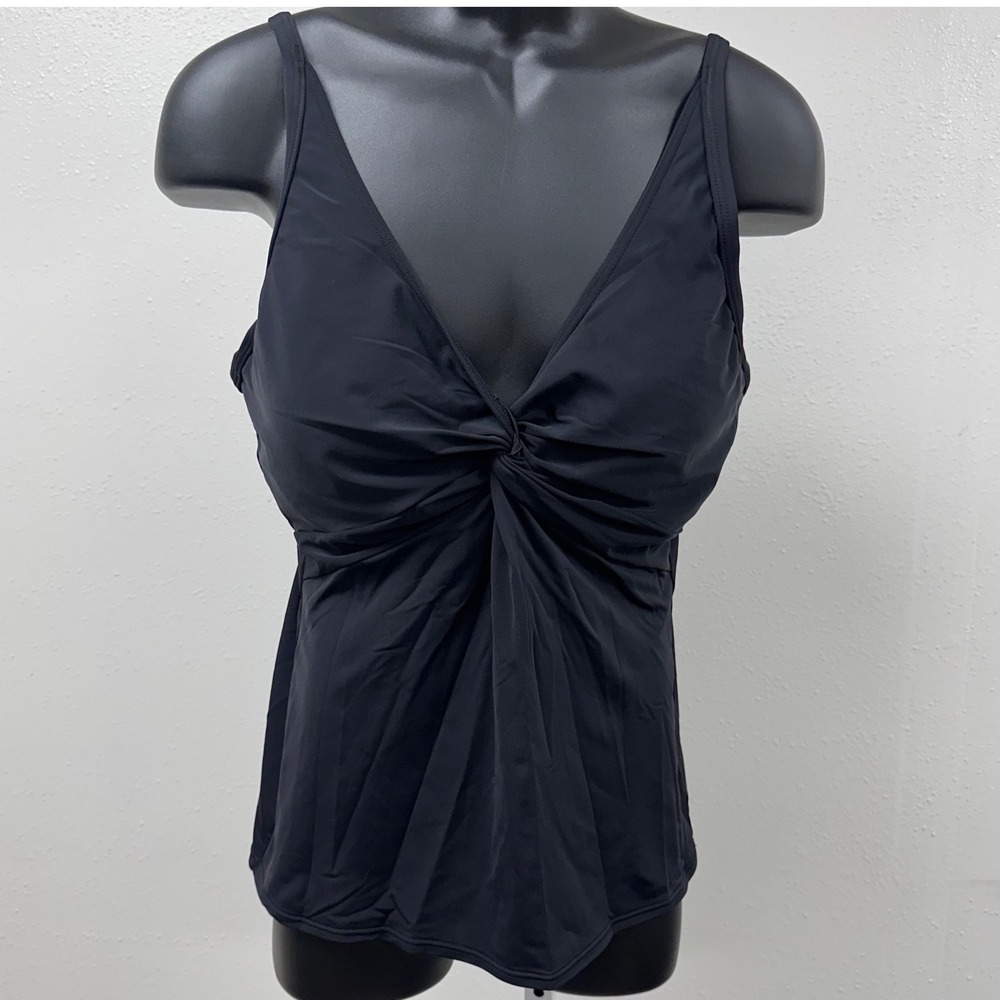 Tankini Swim Top Twist Front Adjustable built in Bra Straps Solid Black 38D